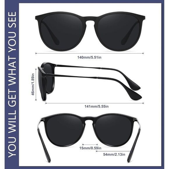 Retro Womens Sunglasses Polarized UV Protection Classic Round Fashion